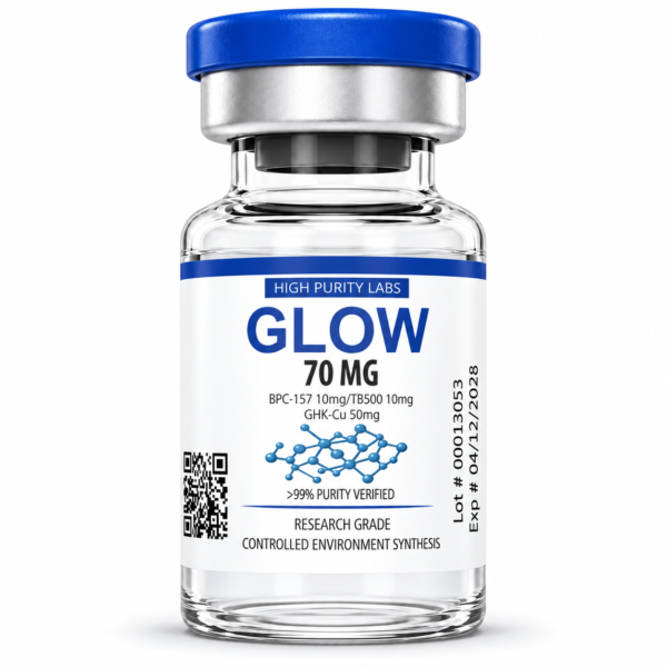 GLOW 70 mg research vial — BPC-157, TB-500 and GHK-Cu
